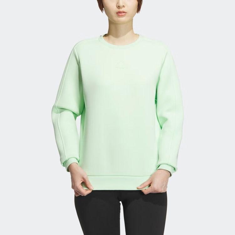 Adidas Solid Color Logo Round Neck Long Sleeve Sweatshirt Women sweatshirt Green JE8613