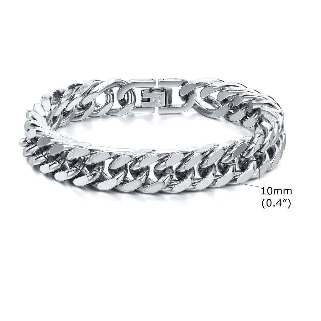 Stylish Double Curb Chain Bracelets for Men Boys,8/10/12/15mm Stainless Steel Miami Link Wristband,Punk Zircon Gifts