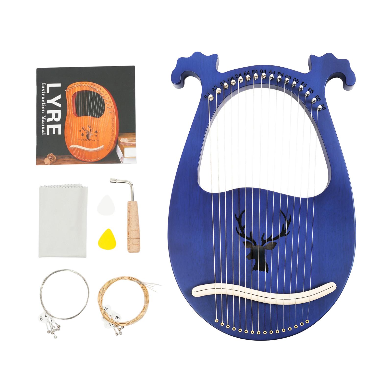 

Синяя 16-струнная лира-арфа из цельного махагони, дизайн в виде рогов, портативный музыкальный инструмент для взрослых, начинающих, детей, подарок, для практики, для путешествий