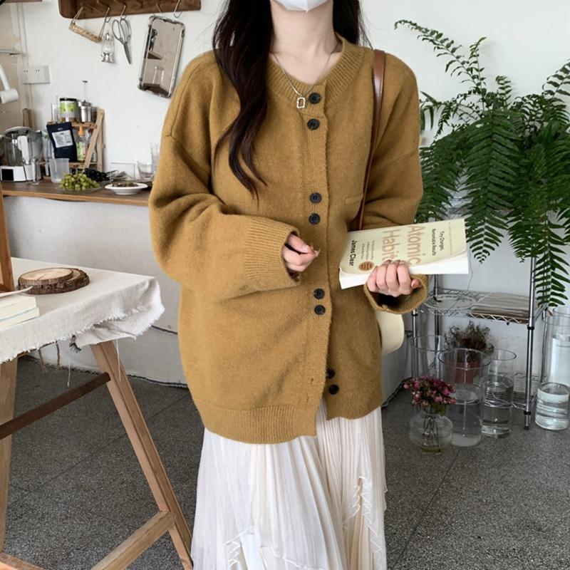 Autumn and winter new loose lazy wind knitted cardigan top women's fashion simple versatile sweater jacket
