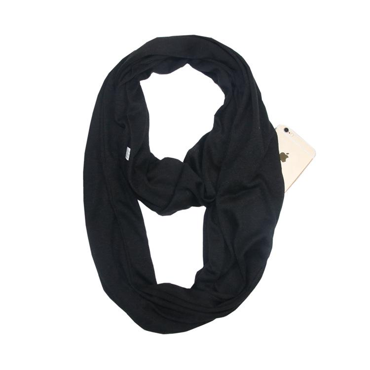 Solid Color Infinity Scarf with Storage Pocket for Women