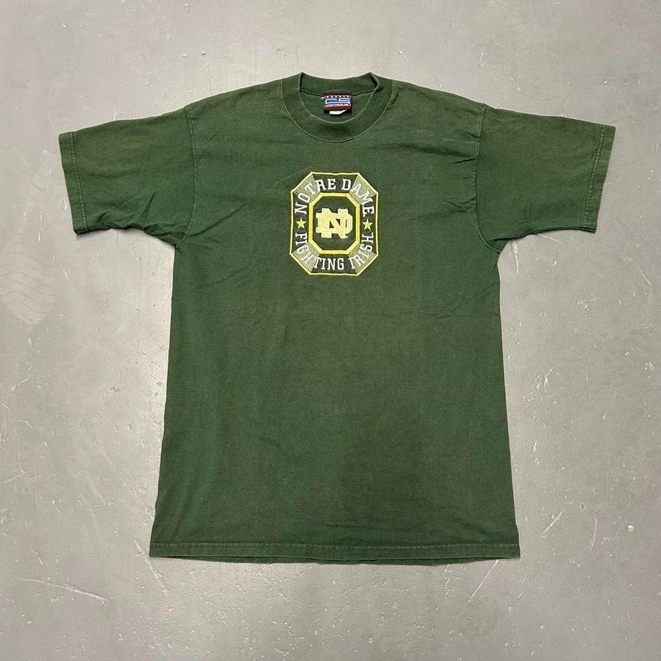 Винтажная хлопковая футболка Notre Dame Fighting Irish 90-х годов, полностью вышитая, плотная, студенческая L