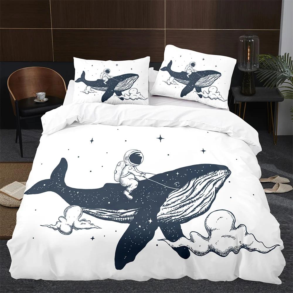 

Cartoon Whale Duvet Cover King Queen Cute Ocean Animal Bedding Set For Kids Teens Adults Wildlife 2/3Pcs Polyester Quilt Cover EU Single(135*200cm)3pcs