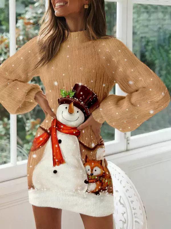 

Зимнее рождественское платье-фонарик с облегающим рукавом 2023 года Medium