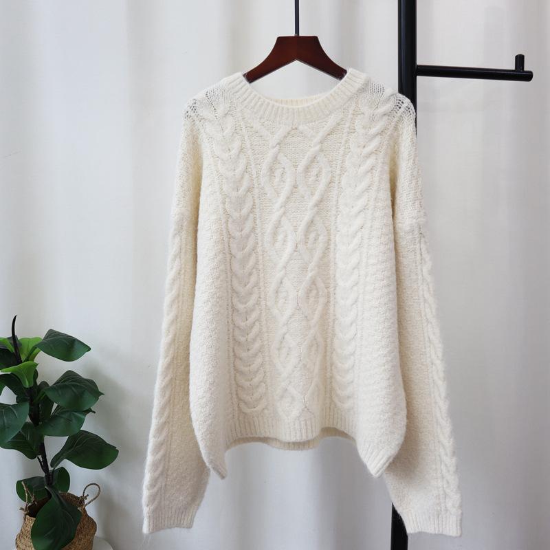 Thickened Twist Gentle Wind Knitted Sweater Top Autumn and Winter New Loose Soft Waxy Sweater Pullover Woman