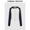 UR Women's Trendy Color Block Double Zipper Hooded Knitted Cardigan