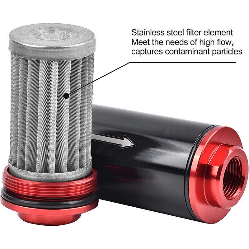 High Flow Inline Fuel Filter 100 Micron Cleanable 6AN 8AN 10AN Adapter Universal