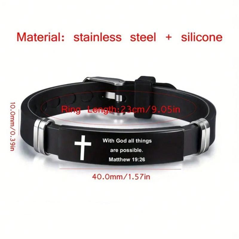 Cross Jesus Scripture Quote Bracelet Christian Bible Verse Stainless Steel Bracelets Silicone Wristband Men Women Jewelry Gift
