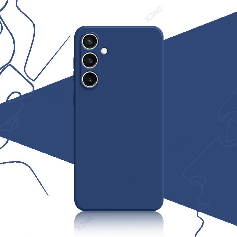 Чехлы для мобильных телефонов Samsung Galaxy S24 FE SamsungS24FE 5G 360 Soft Luxury Square Liquid Silicone Водонепроницаемые чехлы Samsung S24 FE синий