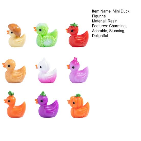 9 Pcs Funny Vegetable Duck Figurines Resin Tiny Duck Sculpture Cute Eggplant Pumpkin Onion Mini Duck Statue for Home Office Desktop Car Dashboard