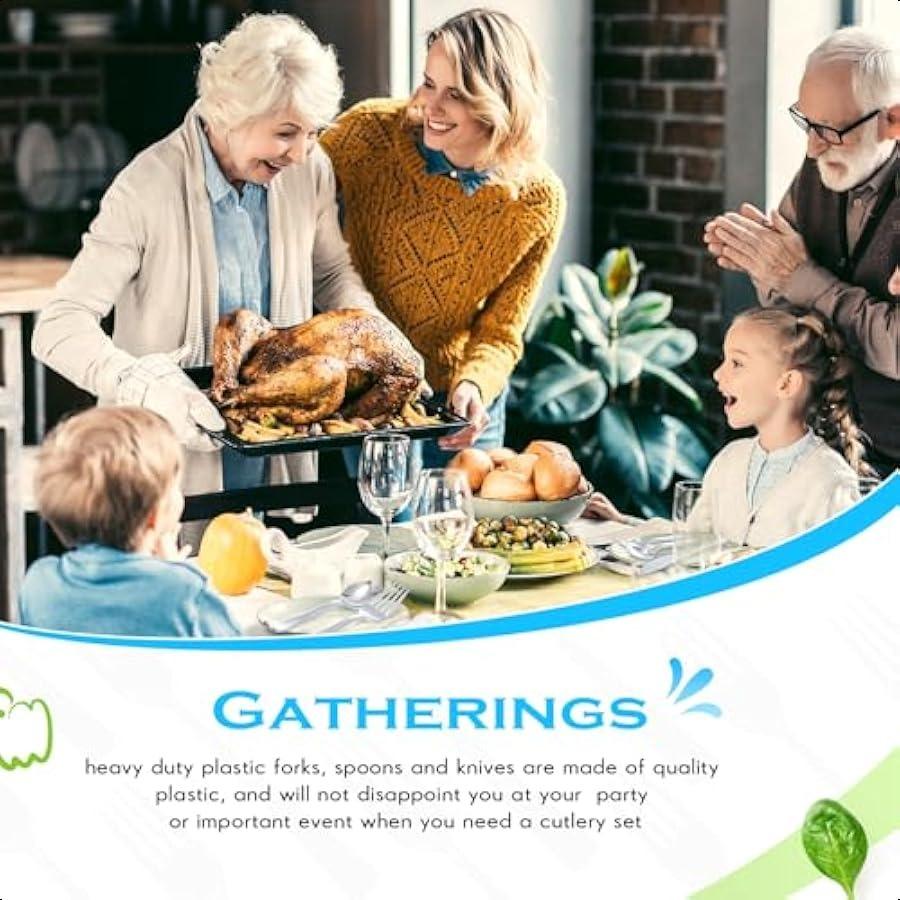 150 Pieces Disposable Cutlery Set Plastic Silverware Heavy Duty Utensil Sets 50 Forks 50 Knives 50 Spoons for Home Office Schoo