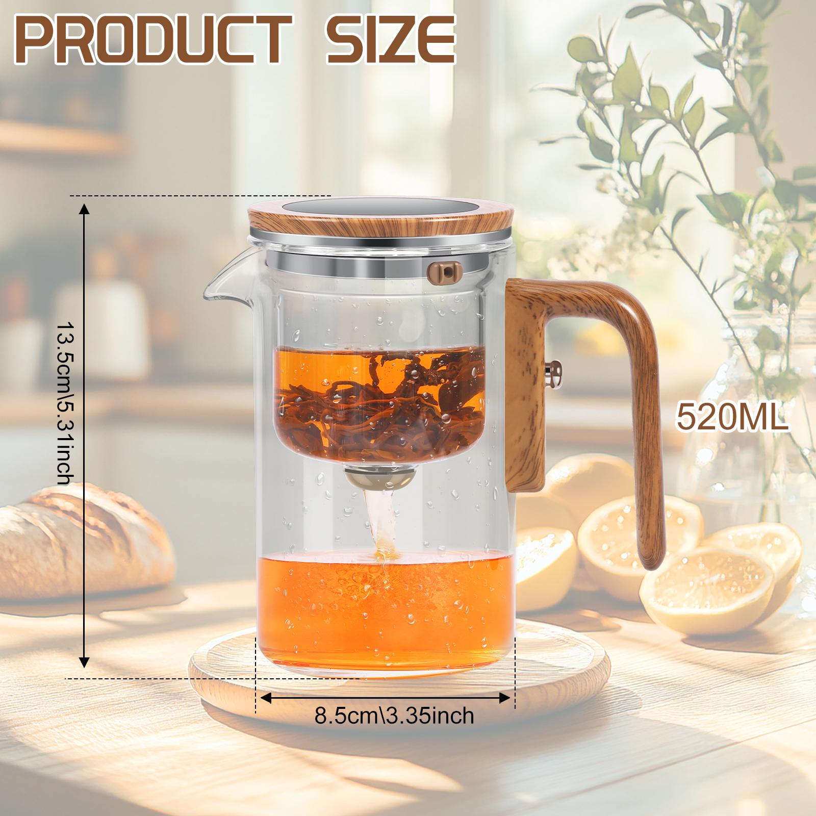 

520/720ML Glass Teapot with Removable Strainer and Wood Handle Creativity Water Separation Teapot Glass Tea Kettle for Hot Cold