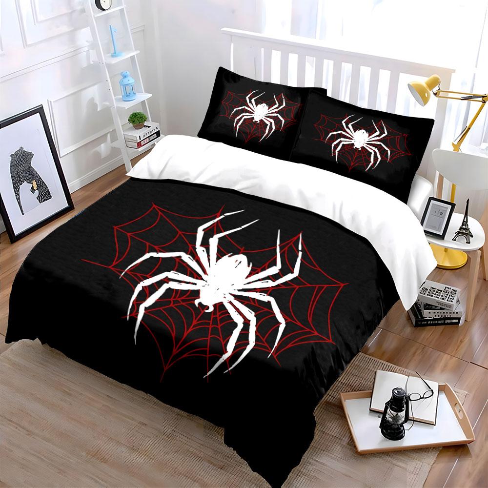 White Spider with Red Web Bedding Duvet Cover Set  (1*Duvet Cover 2*Pillowcases, Without Duvet Insert)