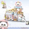 Non-Toxic City Mini Street View Panda Taiyaki Restaurant Model Building Blocks Diy Bear Coffee Shop Decorative Bricks Toys Adult