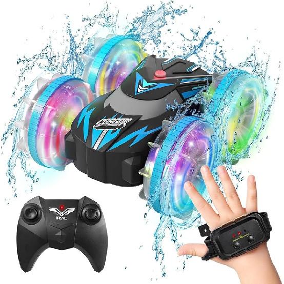 Amphibious RC Car with Lights for Kids 6-12 Year Old,2.4 GHz Remote Control Boat RC Monster Truck 4WD Vehicle Gifts,Waterproof Hand Controlled Boat