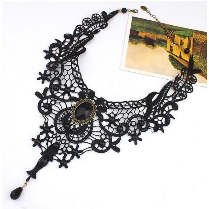 Gothic choker lace necklace women's neck chain simple exaggerated black collarbone chain fake collar handmade jewelry