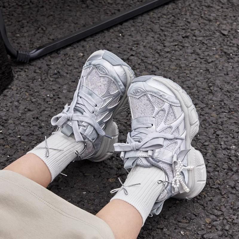 Youth Style Shoes Girls Chunky Sneakers Breathable Mesh Upper Rubber Sole Velcro Fall Casual Sport Shoes