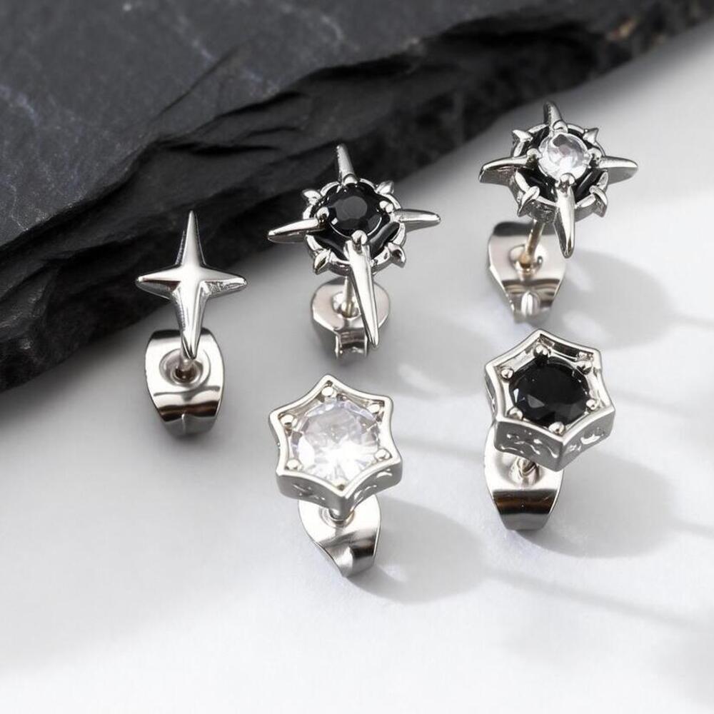 Hip Hop Star Stud Earrings for Men Women,Silver Color Zircon Star Tiny Stud Earrings,Minimalist Ear Hole Care Accessories Gifts