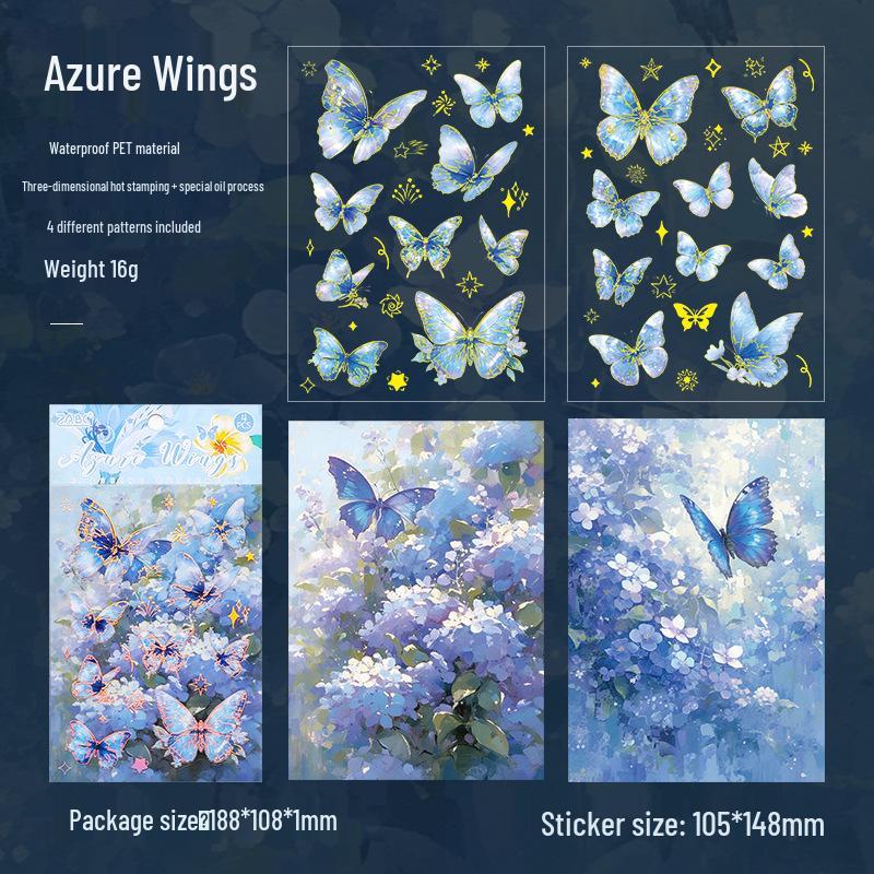 

ZABC Flickering Butterfly Shadow Sticker Set: Journal Collage Decoration with Hot Stamping, 6 European-Inspired Styles.
