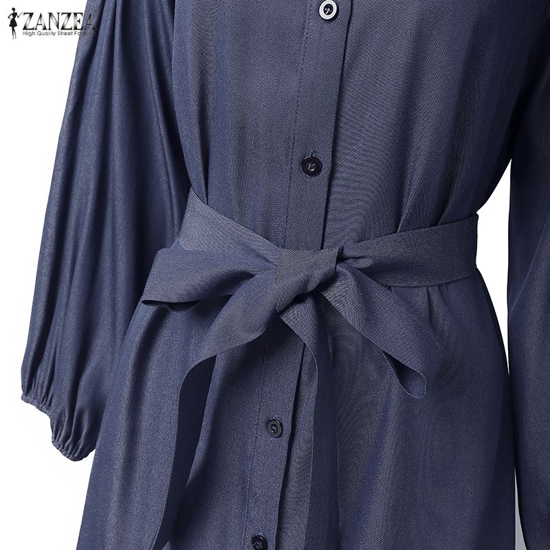 ZANZEA Women Casual Round Neck 3/4 Sleeve Loose Dress