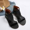 Hollowed-out Shoes with Toe Exposed and Zipped Flat Sandals for Women, Large-sized Retro Sandals