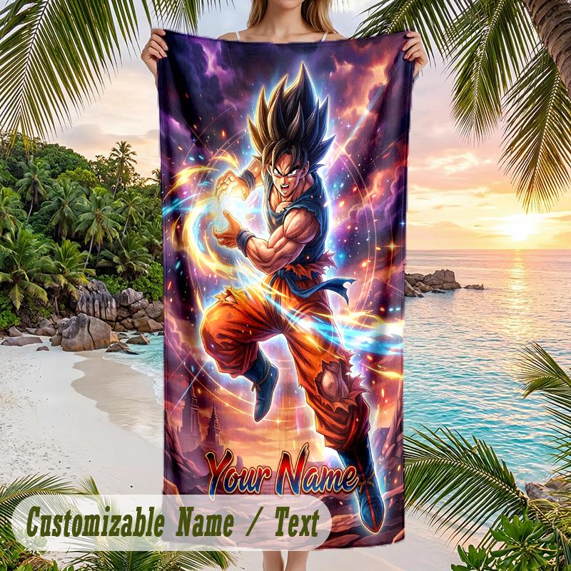 Dragon Ball Beach Towel, Personalized Custom Name Text, Quick Dry Large Absorbent Towel For Beach Pool