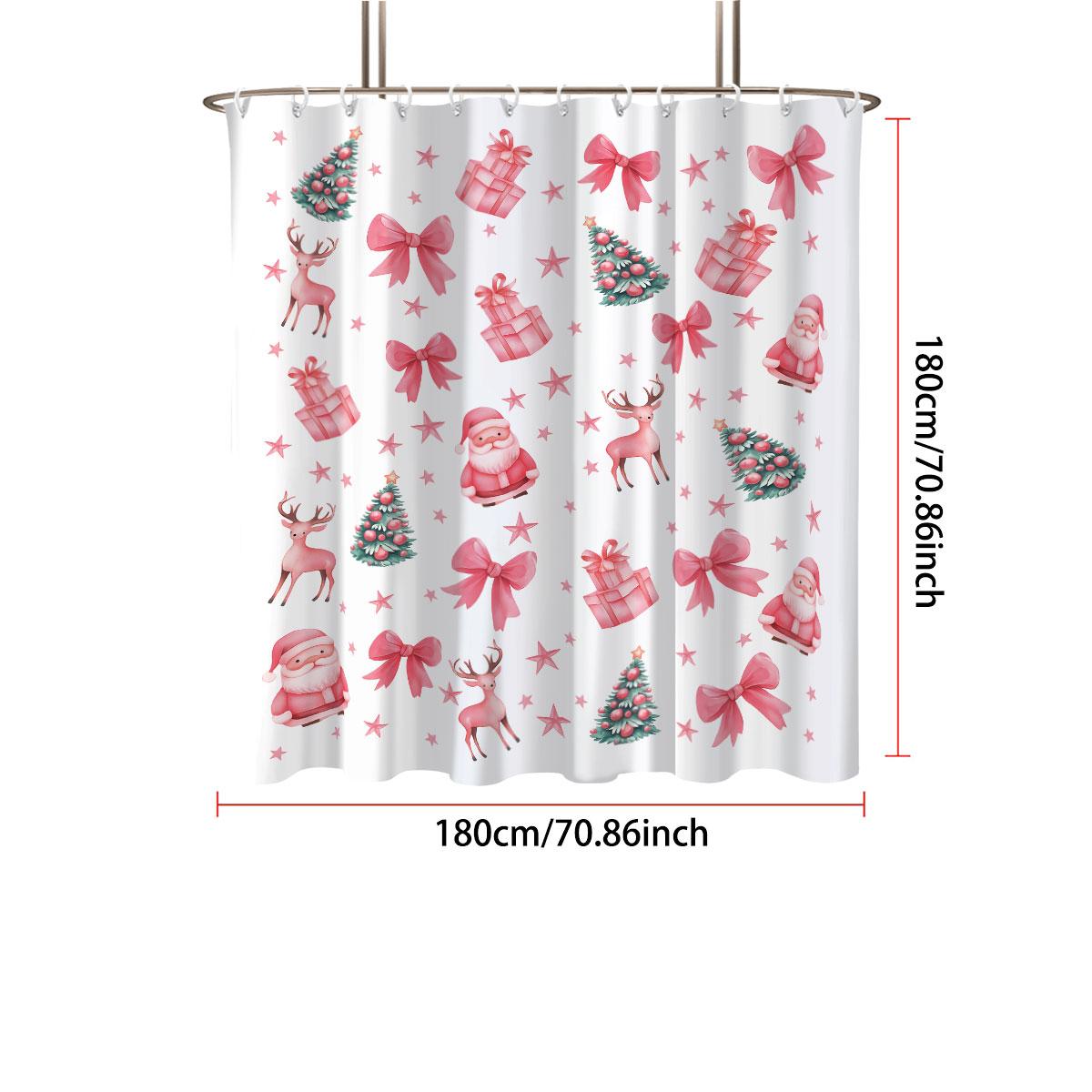 

1 шт. Розовая водонепроницаемая занавеска для душа с принтом Merry Christmas для уединения, с 12 крючками, разные размеры, машинная стирка 90x180cm