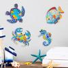 4 Stück Holz Strand Wanddeko Bunte Meeresschildkröte Fisch Krabbe Seepferdchen Außen Skulpturen Meeres-Thema Wandkunst für Gartenzaun Hauswand