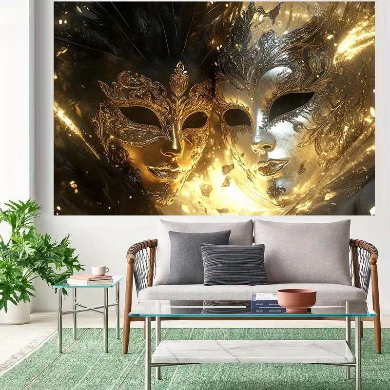 2D Venetian Mask Backdrop, Glitter Masquerade Ball Photography Background Decoration