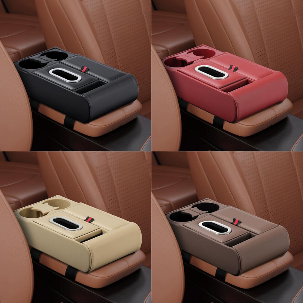 Car Armrest Box Heightening Pad Multifunctional Storage Organizer Vehicle Storage Water Case Holder Box Luxury Cup Tissue J4R3
