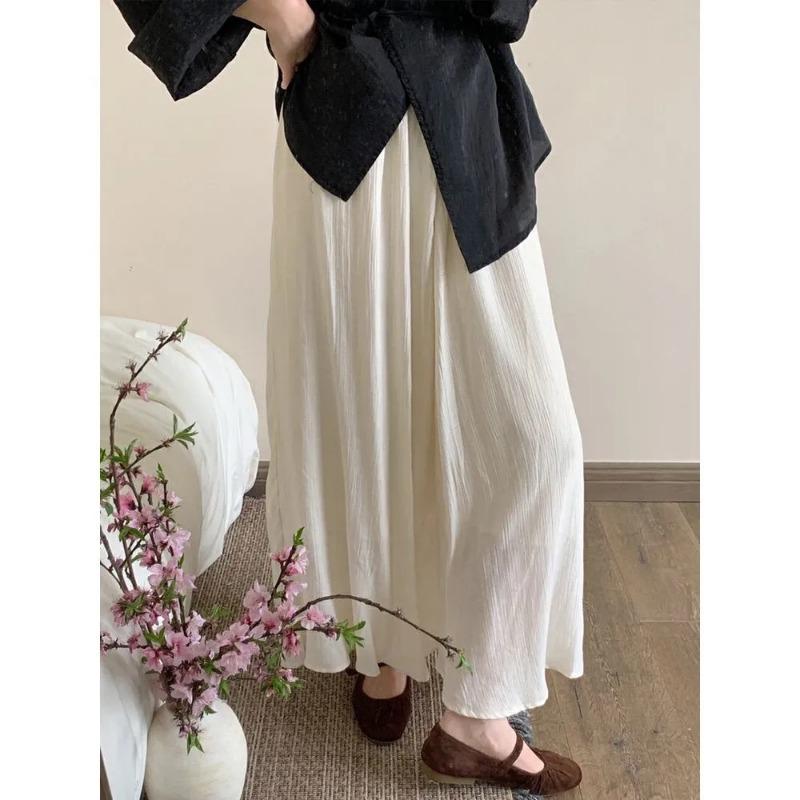Textured Pleated Skirt New Chinese Style Slimming High Waist Loose and Versatile Long Skirt