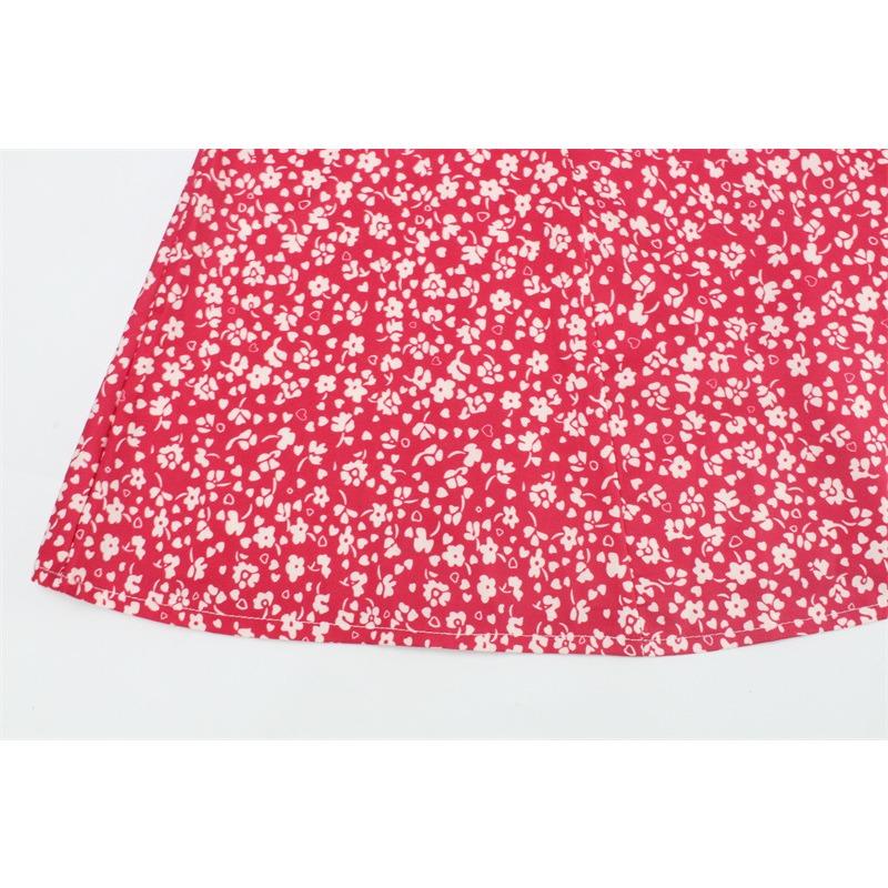 French Spring/summer Women's Fashion Print Halter Dress Square Neck Backless Fresh Sweet Floral