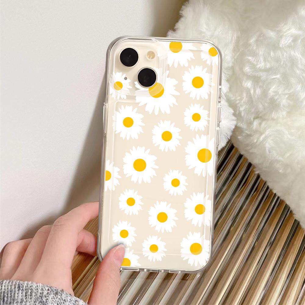 Summer Daisy Flower Phone Case For iPhone 16 15 14 13 12 11 Pro Max Mini X XS SE 7 8 Plus 16E Shockproof Soft Transparent Cover