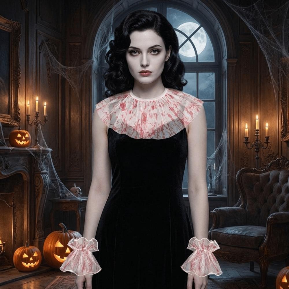 Elastic Lace Blood Colored Dress Up Set Crimson Makeup Ball Accessories