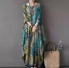 Women's Retro Printed Round Neck Loose Dress Temperament Elegant Seven Sleeve Long Dresses