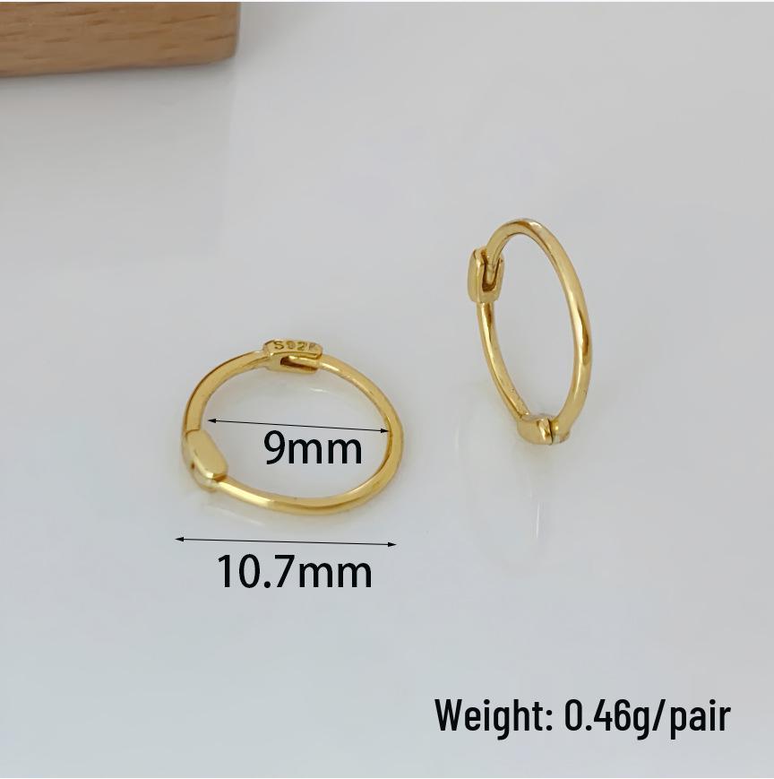 Korean S925 Sterling Silver Simple Hoop Ear Studs - Smooth K Gold-Plated Cartilage Rings