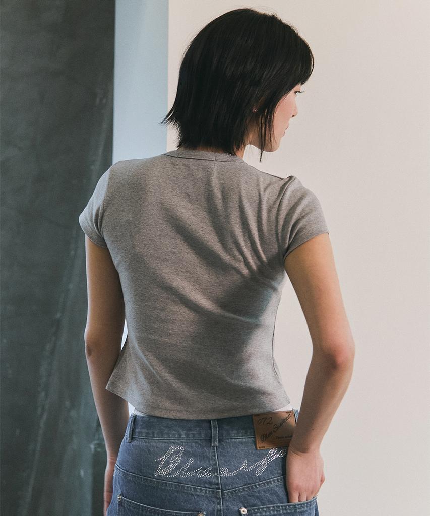 Beullusseonpeullawo I Love Cat Crop Top [Melange Gray]
