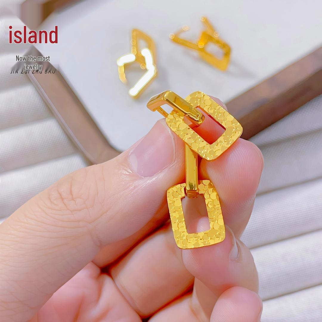 Geometric Crushed Gold Square Earrings: Luxury Sugar Cube Ear Studs