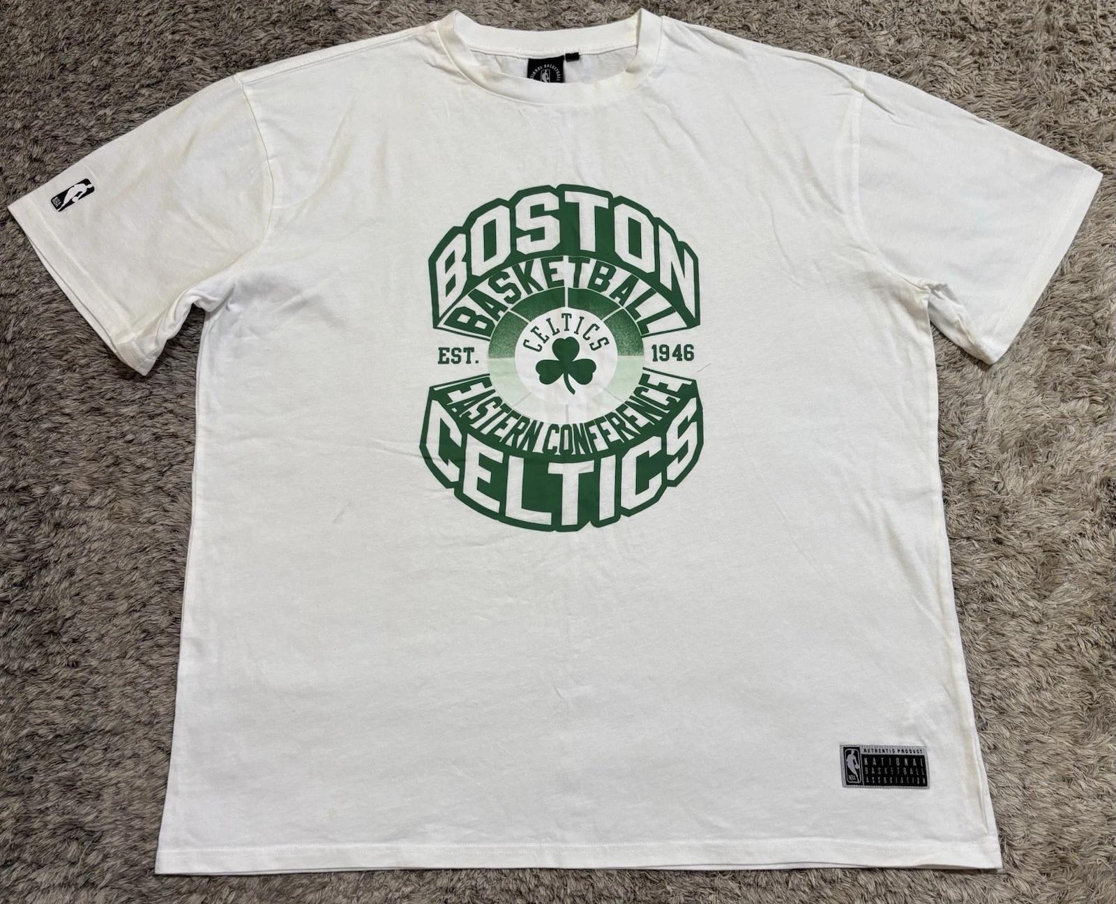 Boston Celtics NBA Tee T Shirt White Cotton Basketball Mens Size L VGC S