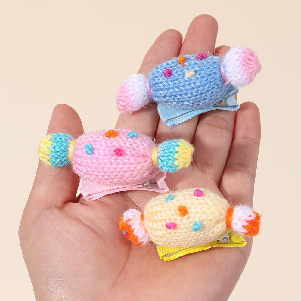 6Pcs New Cute Knit Candy Hair Clips Sweet Macaron Colors Dot Hairpins For Girls Children Trendy Daily Headwear Hair Accessories