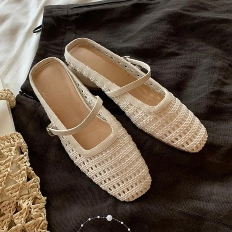 Fashion Heightened Hollow Baotou Half Slippers Women's Summer Wear Casual Woven Sandals Sandals Beach Sandals