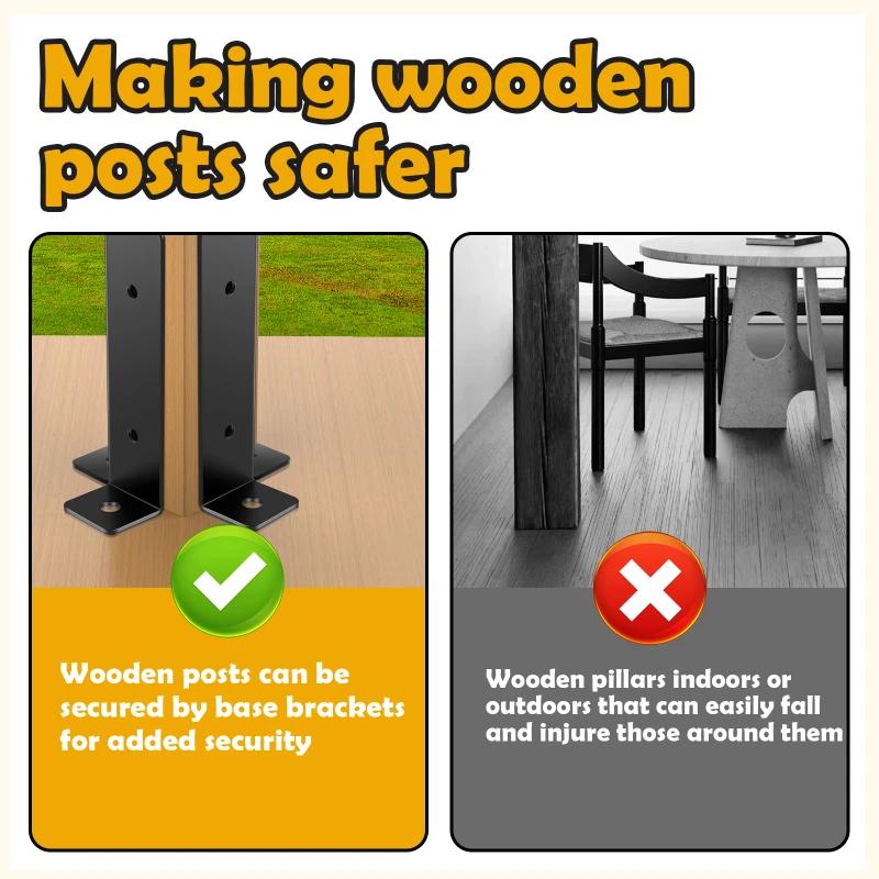 4PCS/Set Pergola Post Base Brackets Fit Different Sizes of Wooden Columns Support Base Brackets for Deck Post Anchor Railing