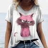 T-Shirts Women's Fashion T-Shirt Cat Print Casual Comfort Short Sleeve Crew Neck Pullover Clothing