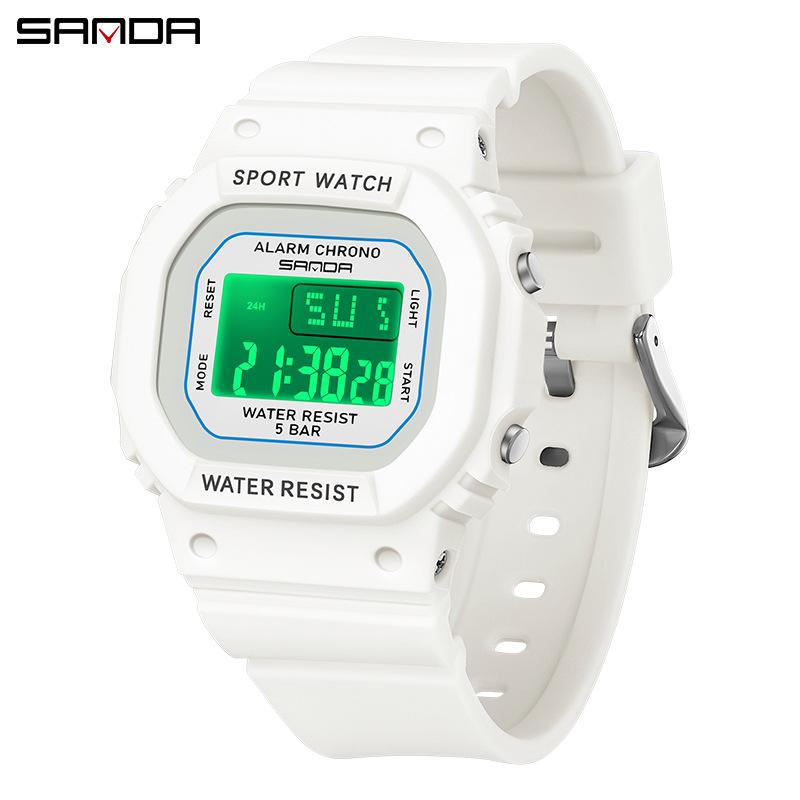 SANDA Square Electronic Watch Colourful Creative Personality Candy Colour Waterproof Alarm Clock Electronic Watch