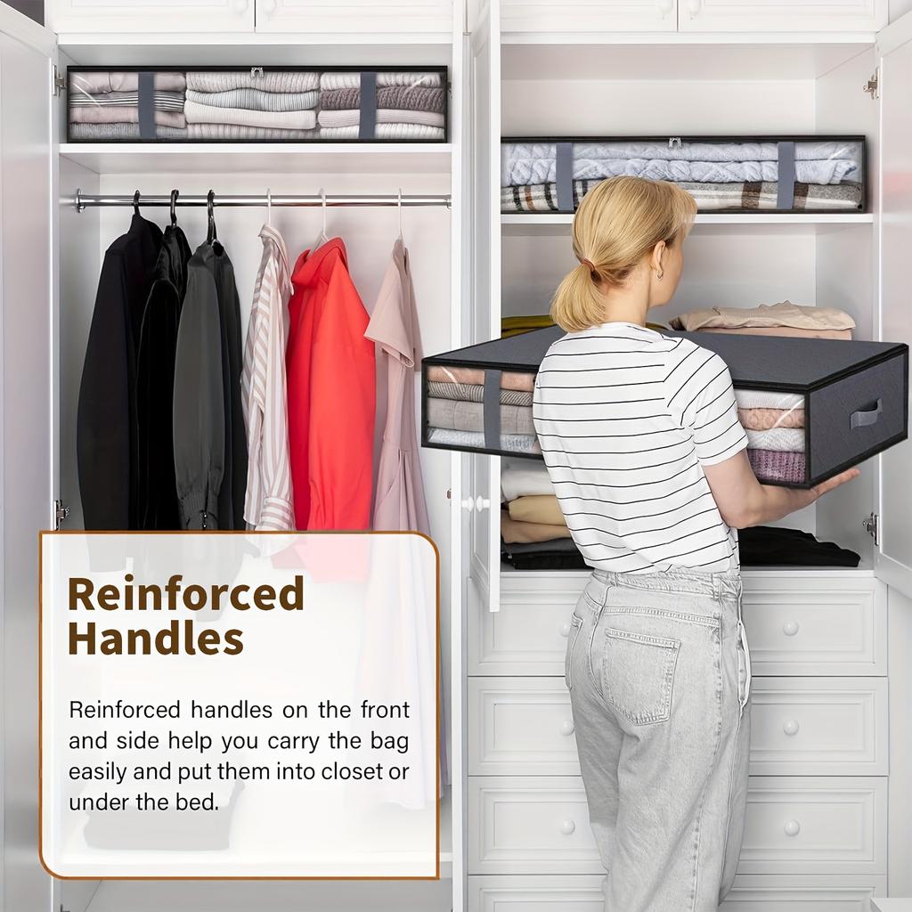 Premium Underbed Storage Bags-Extra Large Foldable Dustproof Organizer with Transparent Window,Clothes, Bedding & Seasonal Items