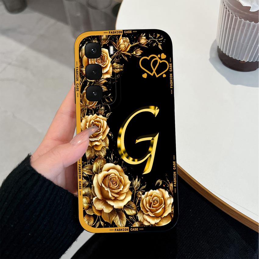 For Infinix Hot 60 50 40 Pro Plus 60i 50i 30i 30 Play Phone Case Creative Golden Letter Pattern Soft Matte Silicone Back Cover For Infinix Bumper Capa