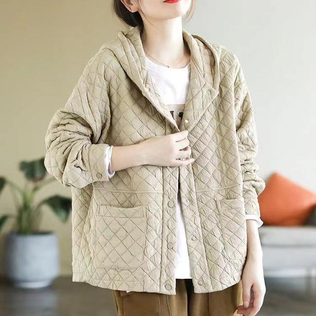 Women's Autumn Winter Loose Thickened Warm Jacket of Medium Length with Long Sleeves and Hood Temperament Jacket