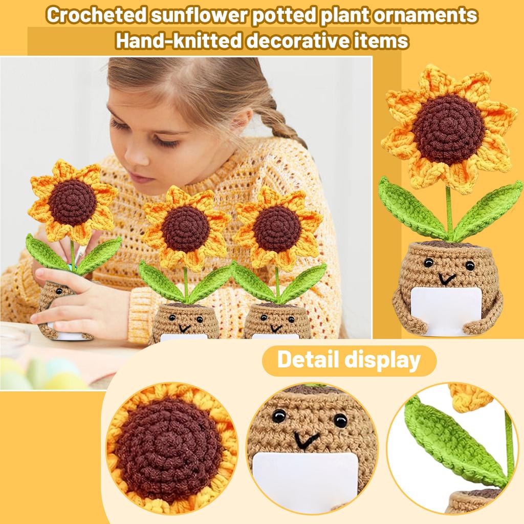 Handmade Crochet Sunflower Potted Ornament, Hand-knit  Decoration