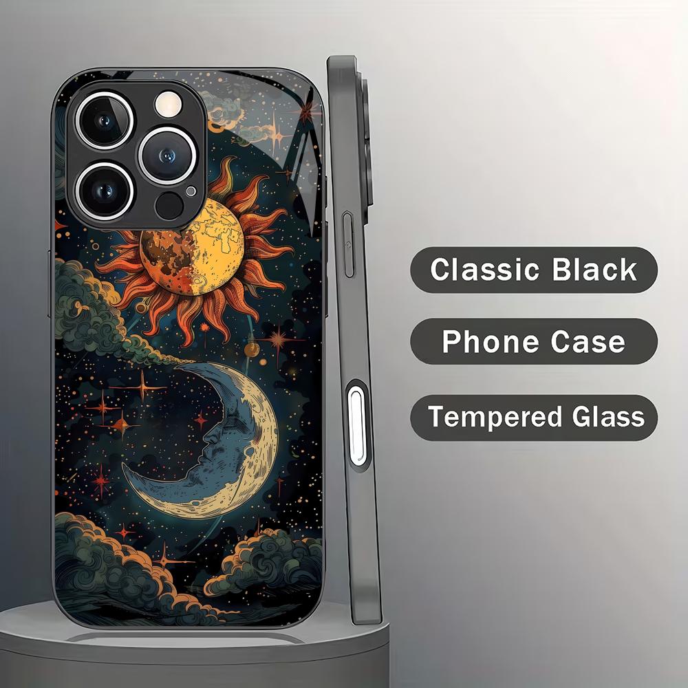 

Sun, moon and stars pattern glass mobile phone case suitable for iPhone 17/16/15/14/13/12/11Pro Max all-inclusive anti-fall iPhone 16