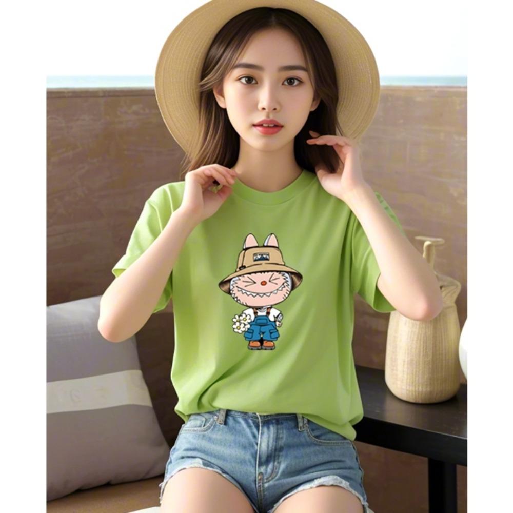 LABUBU 3D Printed Round Neck Short-sleeved Casual Loose Women's T-shirt